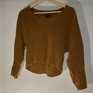 American Eagle cropped v neck mustard sweater